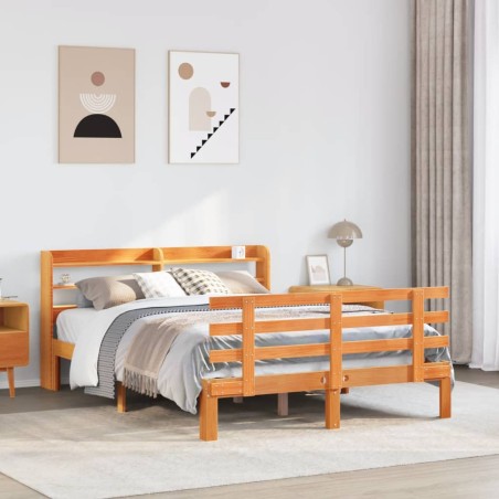 vidaXL Giroletto con Testiera Marrone Cera 135x190 cm Massello Pino
