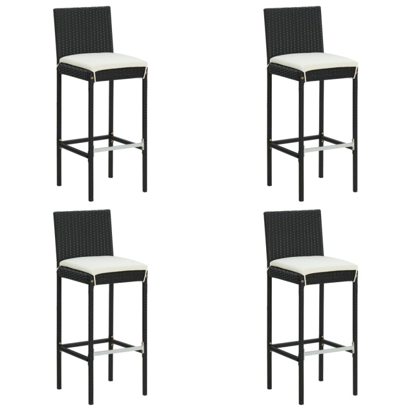 vidaXL Sgabelli da Bar con Cuscini 4 pz Neri in Polyrattan vidaXL Sgabelli da Bar con Cuscini 4 pz Neri in Polyrattan
