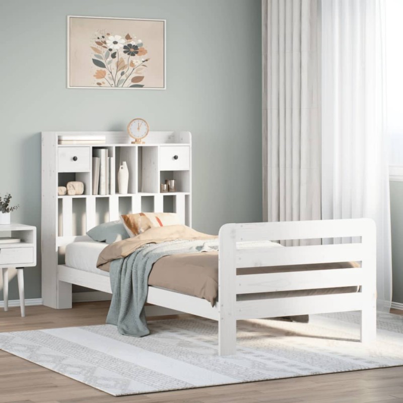 vidaXL Letto Libreria senza Materasso Bianco 100x200 cm Legno di Pino vidaXL Letto Libreria senza Materasso Bianco 100x200 cm Legno di Pino