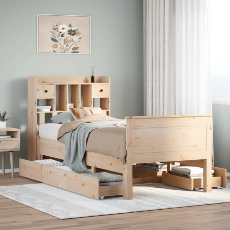 vidaXL Giroletto con Libreria senza Materasso 75x190 cm in Legno Pino