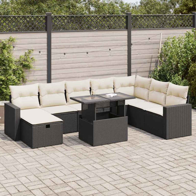 vidaXL Set Divani da Giardino 9 pz con Cuscini Nero in Polyrattan vidaXL Set Divani da Giardino 9 pz con Cuscini Nero in Polyrattan