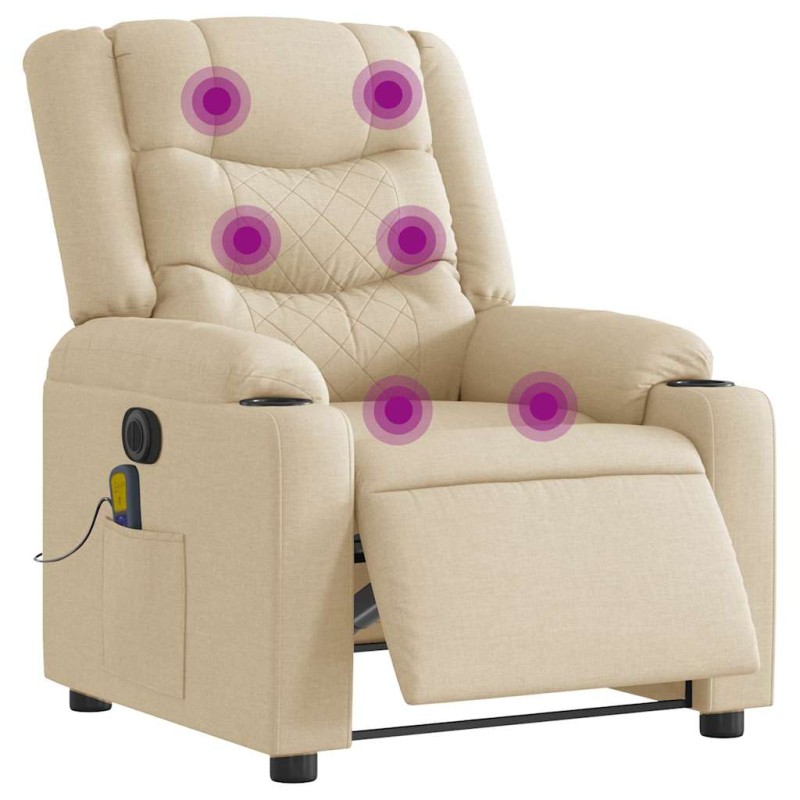 vidaXL Poltrona Reclinabile Massaggiante Elettrica Crema in Tessuto