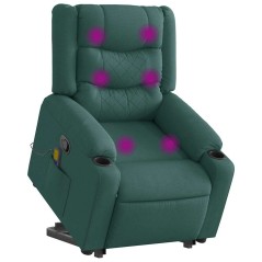 vidaXL Poltrona Alzapersona Massaggiante Verde Scuro in Tessuto