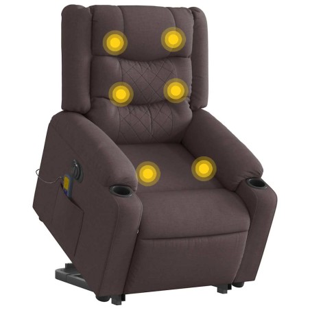 vidaXL Poltrona Alzapersona Massaggio Elettrica Marrone Scuro Tessuto