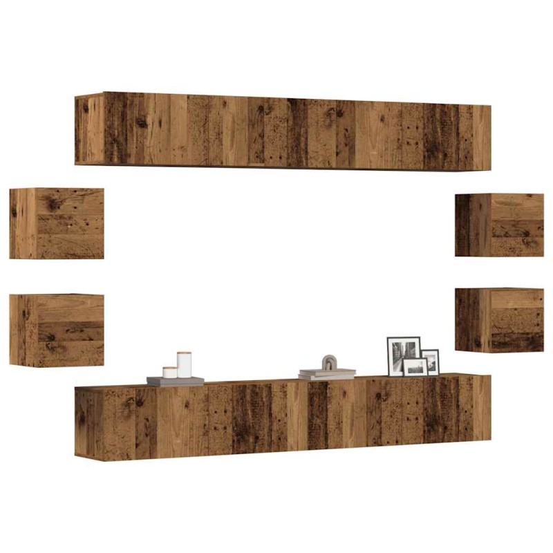 vidaXL Set Mobile TV 8 pz Montato a Parete Legno Antico in Truciolato vidaXL Set Mobile TV 8 pz Montato a Parete Legno Antico in Truciolato
