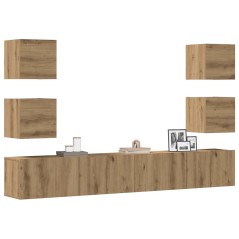 vidaXL Mobili TV a Parete 6 pz Rovere Artigianale Legno Multistrato