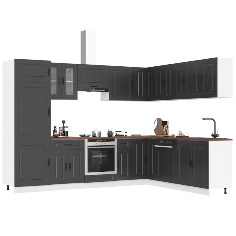 vidaXL Set Mobili da Cucina 14 pz Kalmar Neri Legno Multistrato vidaXL Set Mobili da Cucina 14 pz Kalmar Neri Legno Multistrato