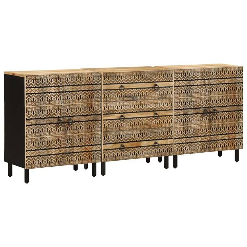 vidaXL Credenze 3 pz in Legno Massello di Mango vidaXL Credenze 3 pz in Legno Massello di Mango