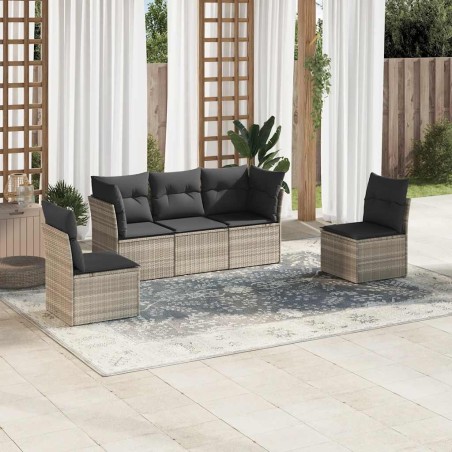 vidaXL Set Divano da Giardino 5pz con Cuscini Grigio Chiaro Polyrattan