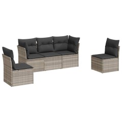 vidaXL Set Divano da Giardino 5pz con Cuscini Grigio Chiaro Polyrattan