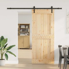 vidaXL Porta Scorrevole con Set Hardware 95x210 cm Legno Massello Pino
