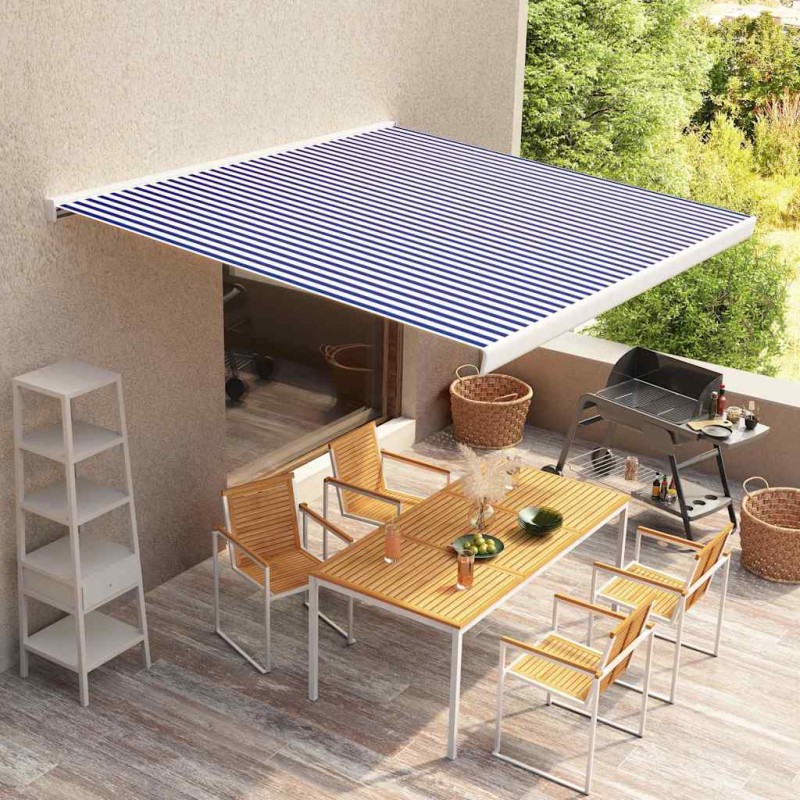 vidaXL Tendone Parasole in Tela Blu e Bianco 400x300 cm vidaXL Tendone Parasole in Tela Blu e Bianco 400x300 cm