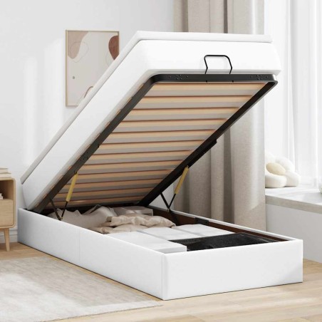 vidaXL Struttura Letto Pouf con Materasso Bianco 90x200 cm Similpelle