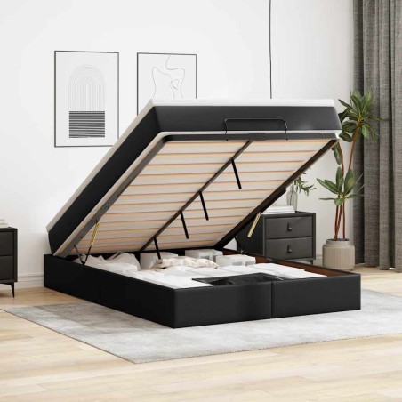 vidaXL Struttura Letto Pouf con Materasso Nero 140x200 cm Similpelle