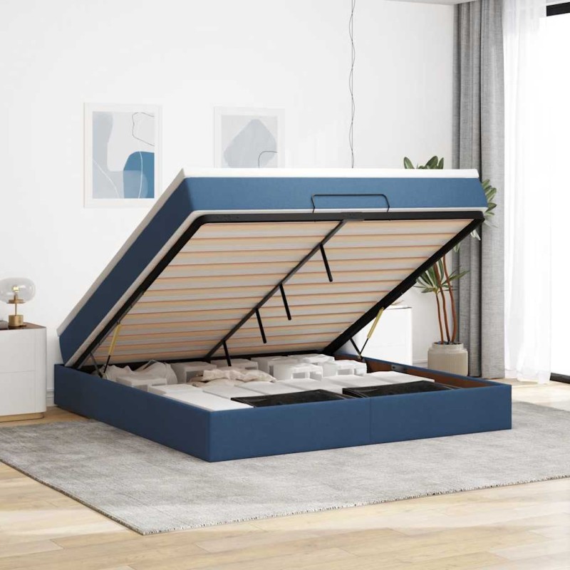 vidaXL Struttura Letto Pouf con Materasso Blu 180x200cm in Tessuto vidaXL Struttura Letto Pouf con Materasso Blu 180x200cm in Tessuto