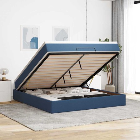 vidaXL Struttura Letto Pouf con Materasso Blu 180x200cm in Tessuto