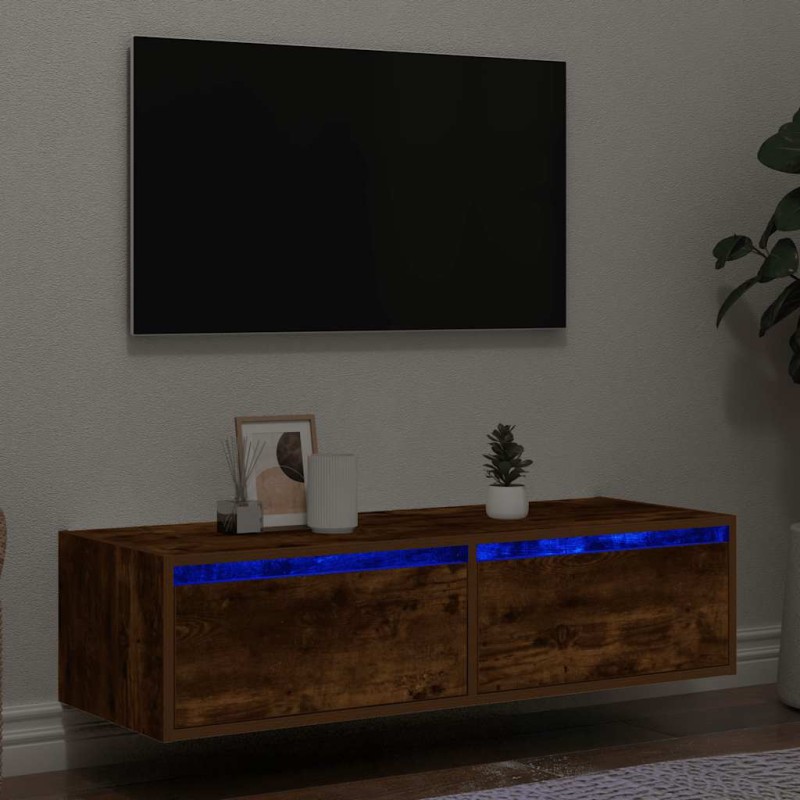 vidaXL Mobile Porta TV con Luci LED Rovere Fumo 100X35,5x25 cm vidaXL Mobile Porta TV con Luci LED Rovere Fumo 100X35,5x25 cm