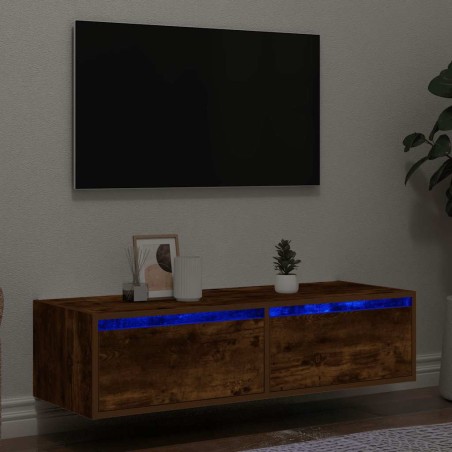 vidaXL Mobile Porta TV con Luci LED Rovere Fumo 100X35,5x25 cm