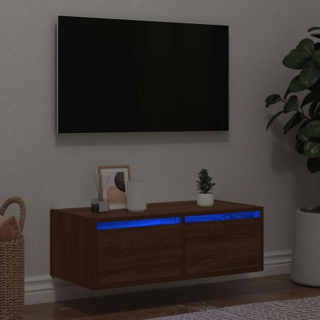 vidaXL Mobile Porta TV con Luci LED Rovere Marrone 75x35,5x25 cm