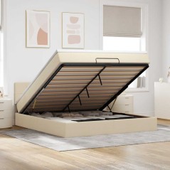 vidaXL Struttura Letto Pouf con Materasso Crema 180x200 cm in Tessuto