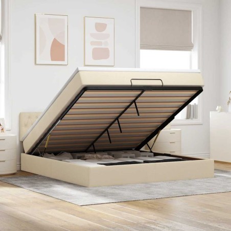 vidaXL Struttura Letto Pouf con Materasso Crema 180x200 cm in Tessuto