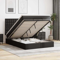 vidaXL Struttura Letto Pouf con Materasso Nero 140x200 cm Similpelle
