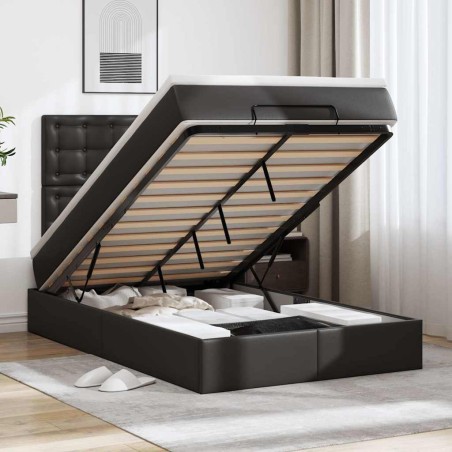 vidaXL Struttura Letto Pouf con Materasso Nero 120x190 cm Similpelle