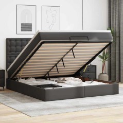 vidaXL Struttura Letto Pouf con Materasso Nero 180x200 cm Similpelle