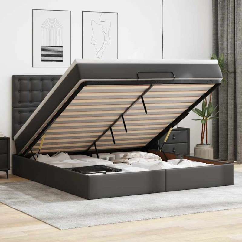 vidaXL Struttura Letto Pouf con Materasso Nero 180x200 cm Similpelle vidaXL Struttura Letto Pouf con Materasso Nero 180x200 cm Similpelle