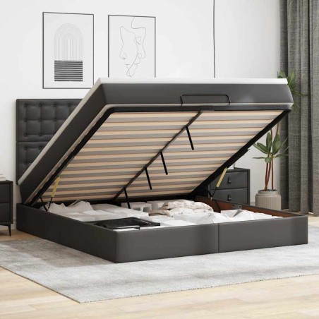 vidaXL Struttura Letto Pouf con Materasso Nero 180x200 cm Similpelle