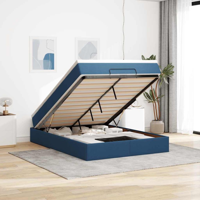 vidaXL Struttura Letto Pouf con Materasso Blu 140x200cm in Tessuto
