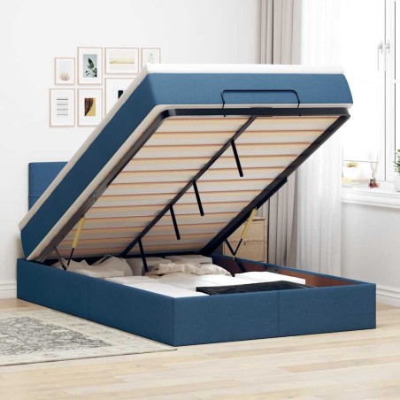 vidaXL Struttura Letto Pouf con Materasso Blu 120x190 cm in Tessuto