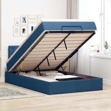 vidaXL Struttura Letto Pouf con Materasso Blu 120x190 cm in Tessuto