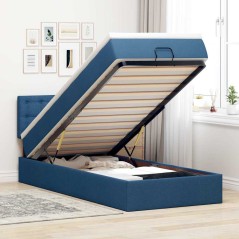 vidaXL Pouf Letto con Materasso e LED Blu 90x200 cm in Tessuto