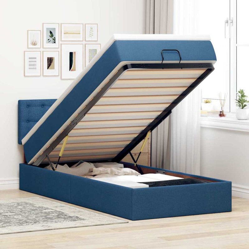 vidaXL Pouf Letto con Materasso e LED Blu 90x200 cm in Tessuto vidaXL Pouf Letto con Materasso e LED Blu 90x200 cm in Tessuto
