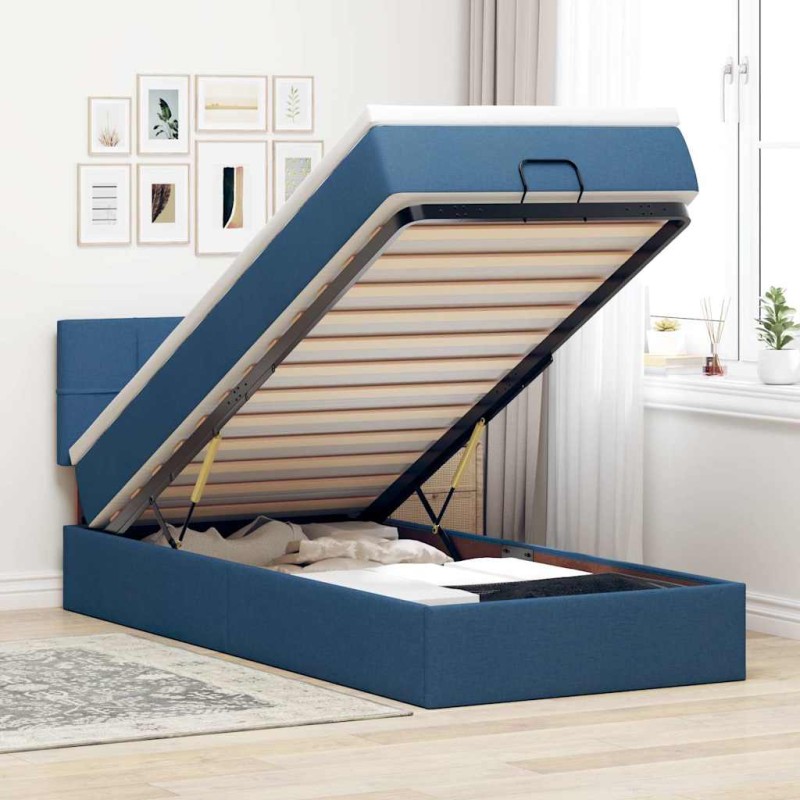 vidaXL Struttura Letto Pouf con Materasso Blu 90x190 cm in Tessuto vidaXL Struttura Letto Pouf con Materasso Blu 90x190 cm in Tessuto