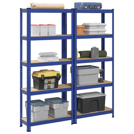 vidaXL Mensole Portaoggetti 5 Strati 2pz Blu Acciaio Legno Multistrato