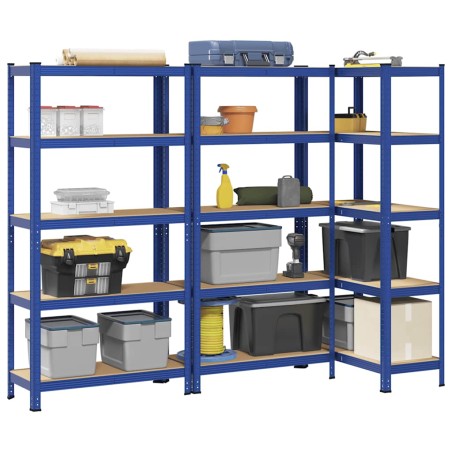 vidaXL Mensole Portaoggetti 5 Strati 3pz Blu Acciaio Legno Multistrato