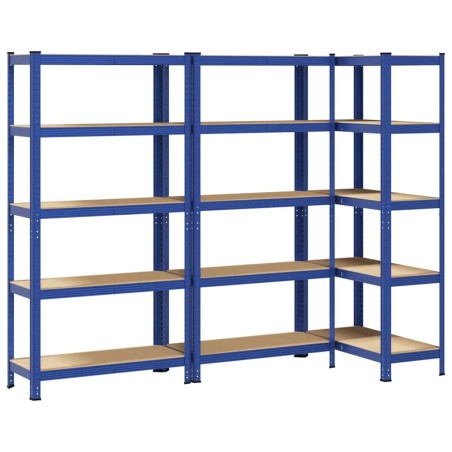 vidaXL Mensole Portaoggetti 5 Strati 3pz Blu Acciaio Legno Multistrato