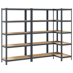 vidaXL Mensole Portaoggetti 5 Strati 3pz Antracite in Acciaio e Legno