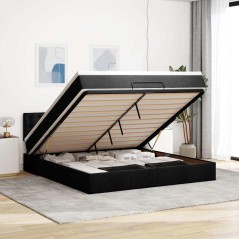 vidaXL Struttura Letto Pouf con Materasso Nero 180x200 cm in Tessuto