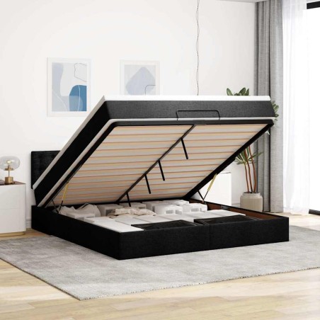 vidaXL Struttura Letto Pouf con Materasso Nero 180x200 cm in Tessuto