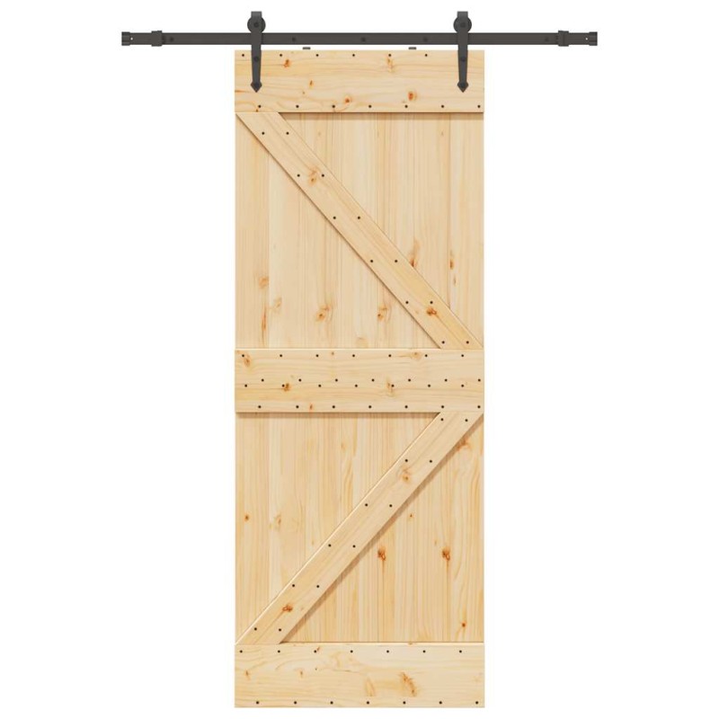 vidaXL Porta Scorrevole con Set Hardware 80x210 cm Legno Massello Pino