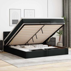 vidaXL Struttura Letto Pouf con Materasso Nero 180x200 cm Similpelle