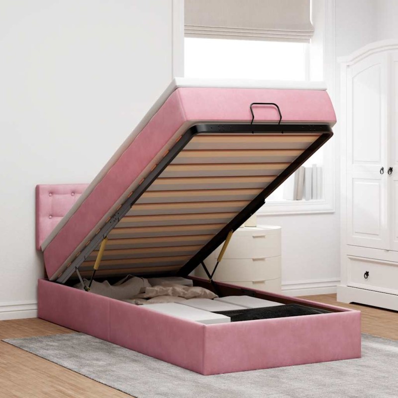 vidaXL Struttura Letto Pouf con Materasso Rosa 80x200 cm Velluto vidaXL Struttura Letto Pouf con Materasso Rosa 80x200 cm Velluto