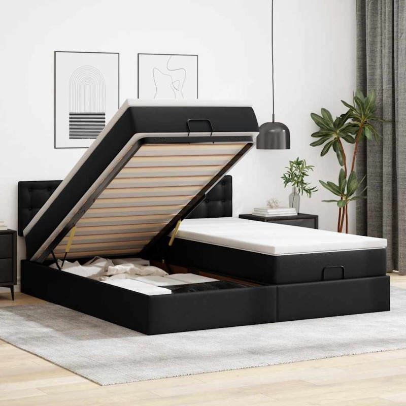 vidaXL Pouf Letto con Materassi e LED Nero 160x200cm Similpelle