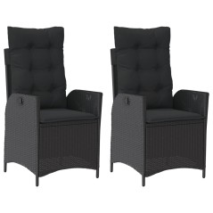 vidaXL Sedie Reclinabili da Giardino 2 pz con Cuscini Nero Polyrattan