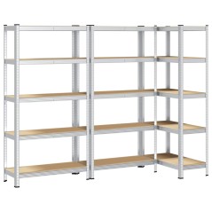 vidaXL Mensole Portaoggetti 5 Strati 3 pz Argento in Acciaio e Legno