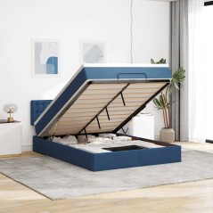 vidaXL Struttura Letto Pouf con Materasso Blu 140x200cm in Tessuto