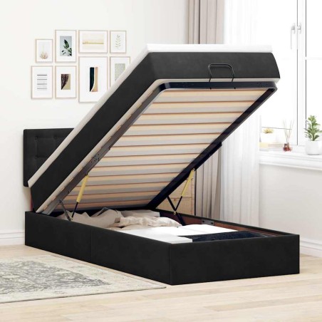 vidaXL Struttura Letto Pouf con Materasso Nero 80x200 cm in Velluto